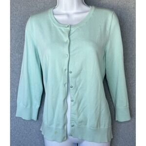 Talbots Mint Green Pima Cotton Cardigan Women's Large Button Front 3/4 Sleeve